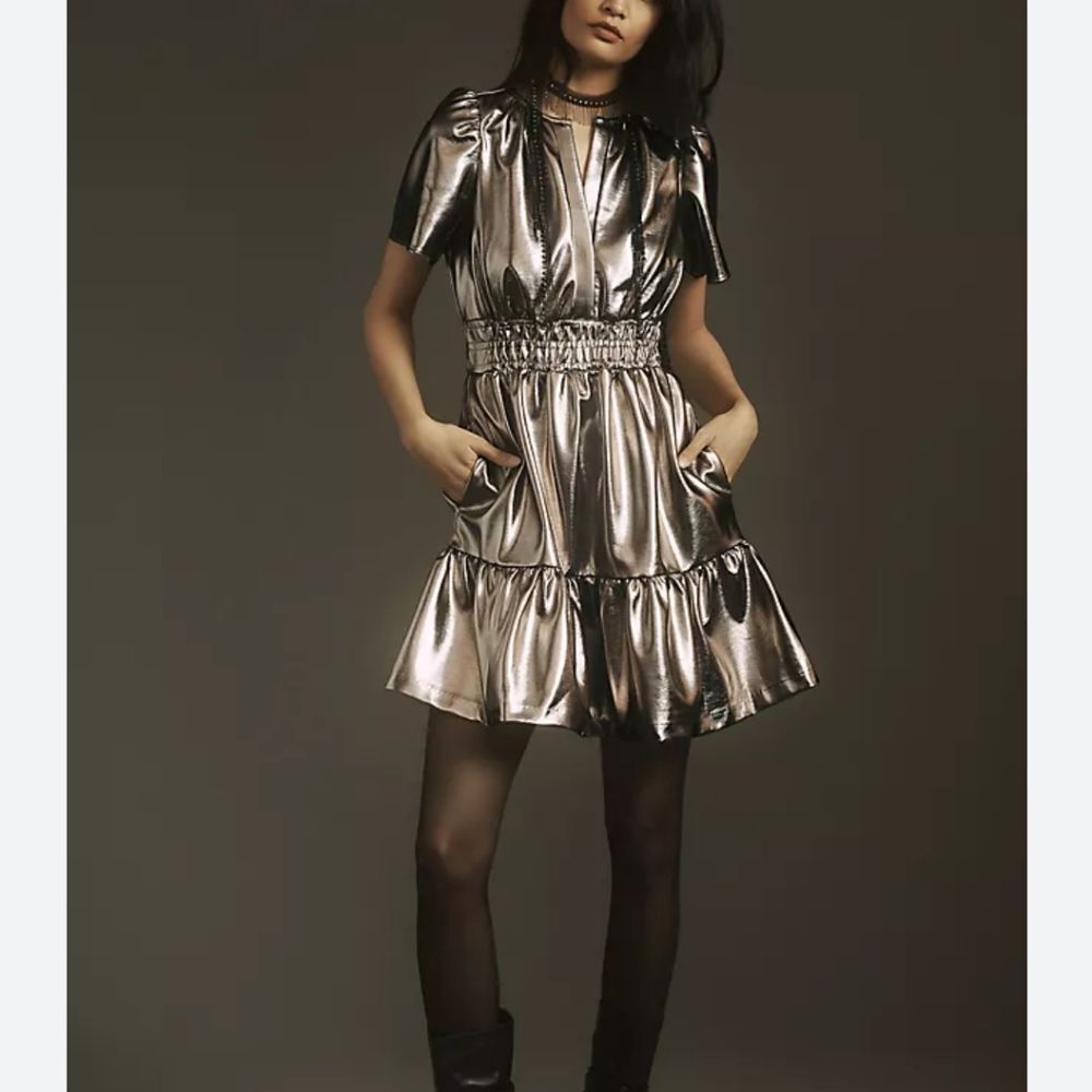 Anthropologie The Somerset Dress Metallic Faux Leather Dress